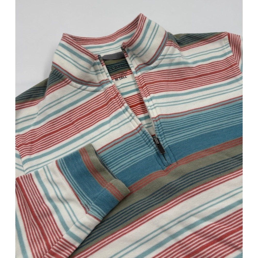 LL Bean Women's MTall Traditional Fit Polyester Striped Quarter Zip Pullover
